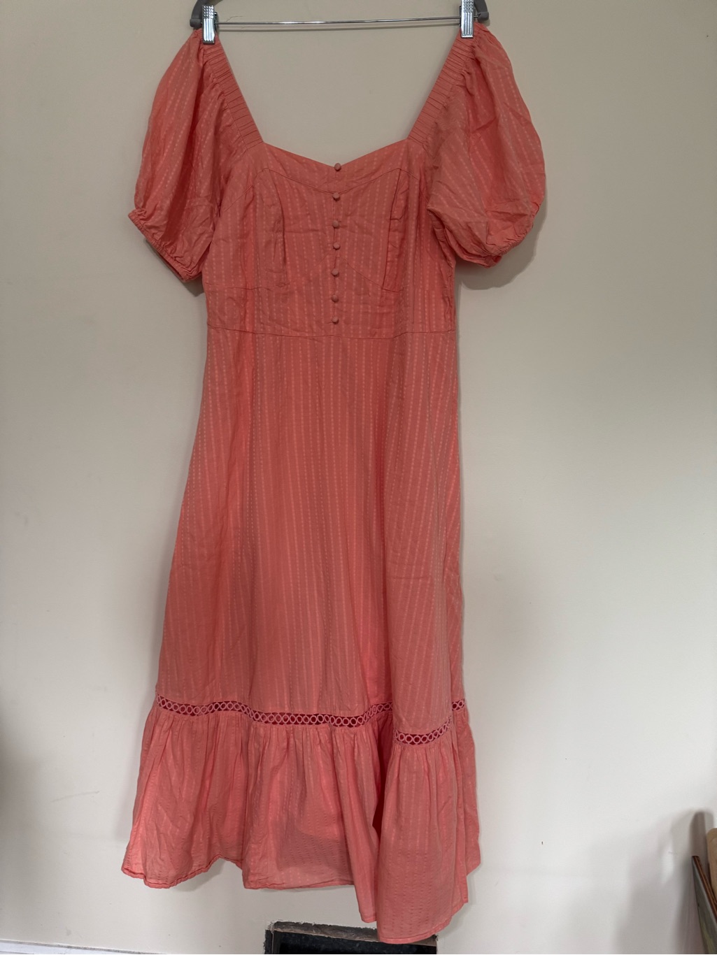 Women’s Coral Maxi Dress With Button Front